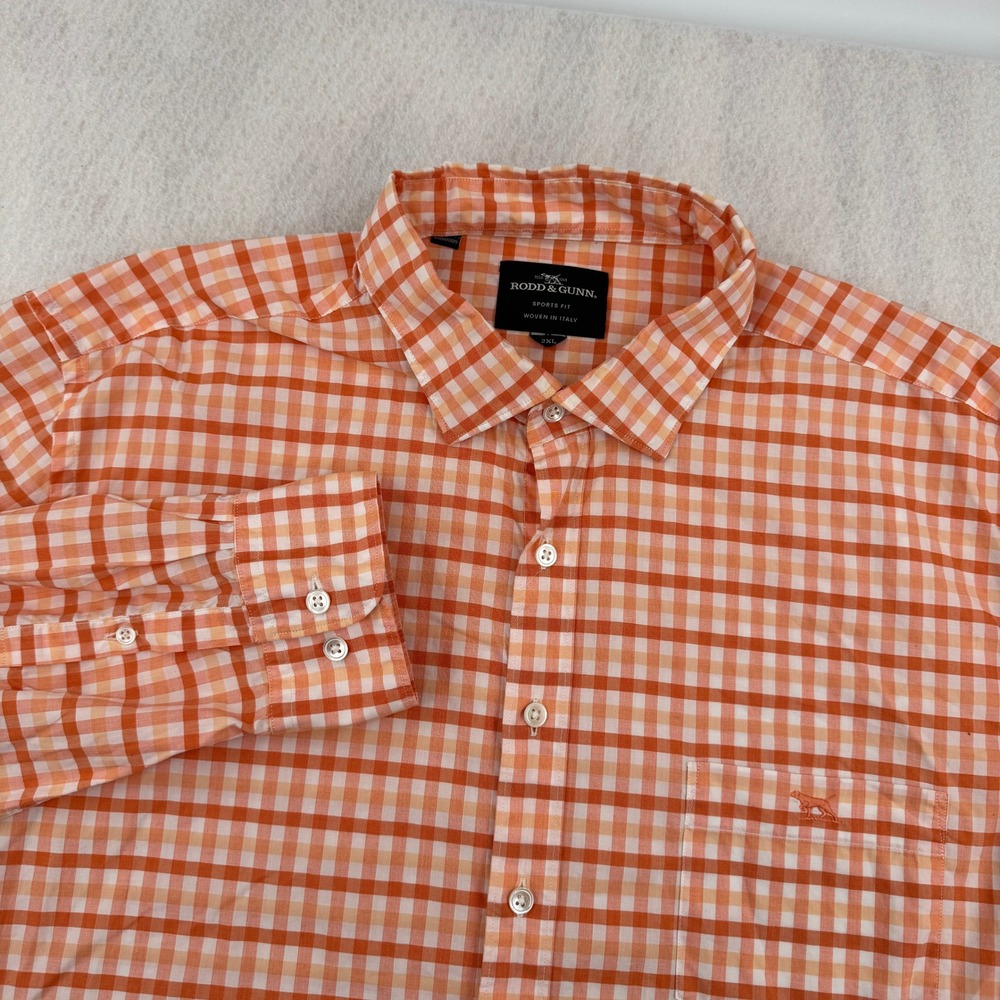 Rodd & Gunn Mens 2XL Sports Fit Orange Gingham Check Button Down Shirt Italy